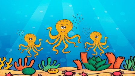 儿童简笔画,生活在海底世界的可爱章鱼