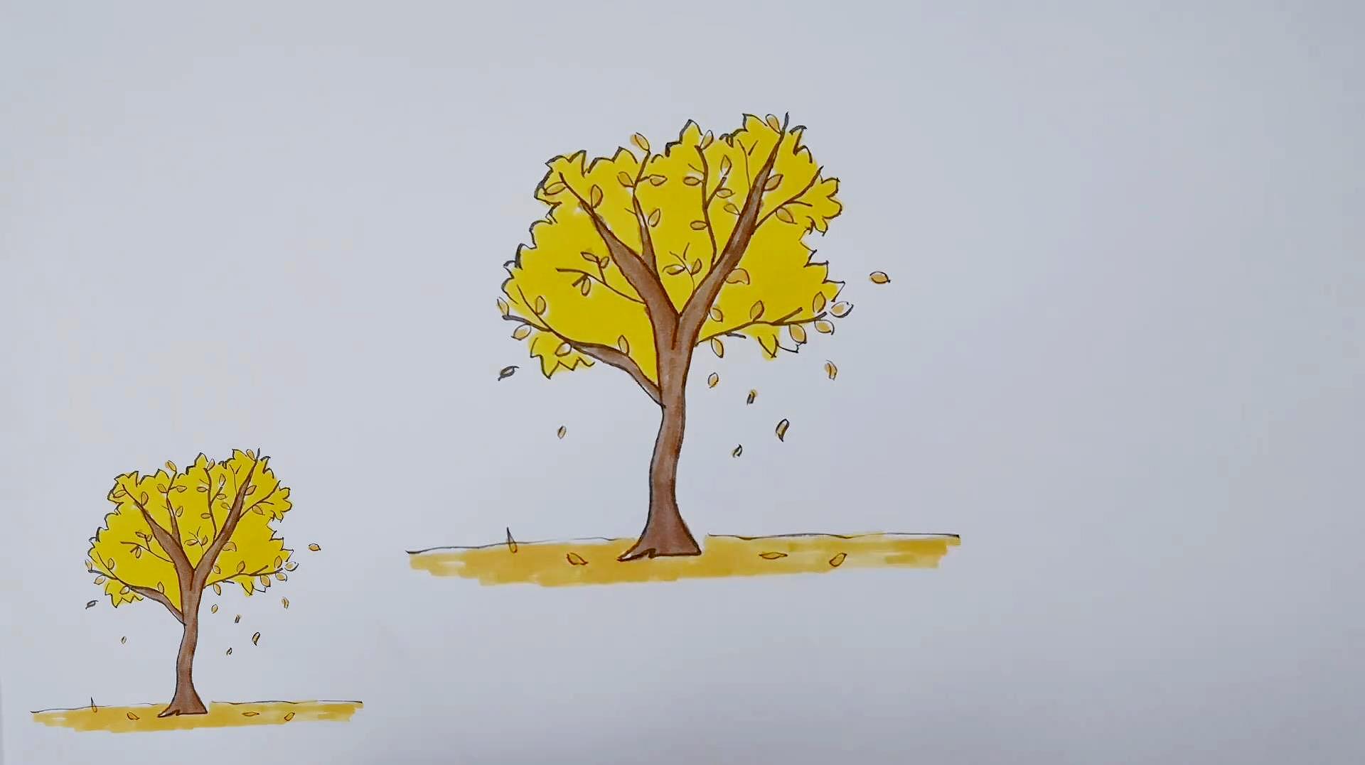 秋天的画简笔画教程:秋天的树叶真漂亮,你学会了吗