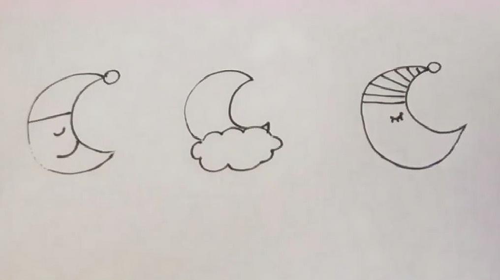 儿童学画画入门教学,3种可爱的月亮简笔画,赶紧画起来吧