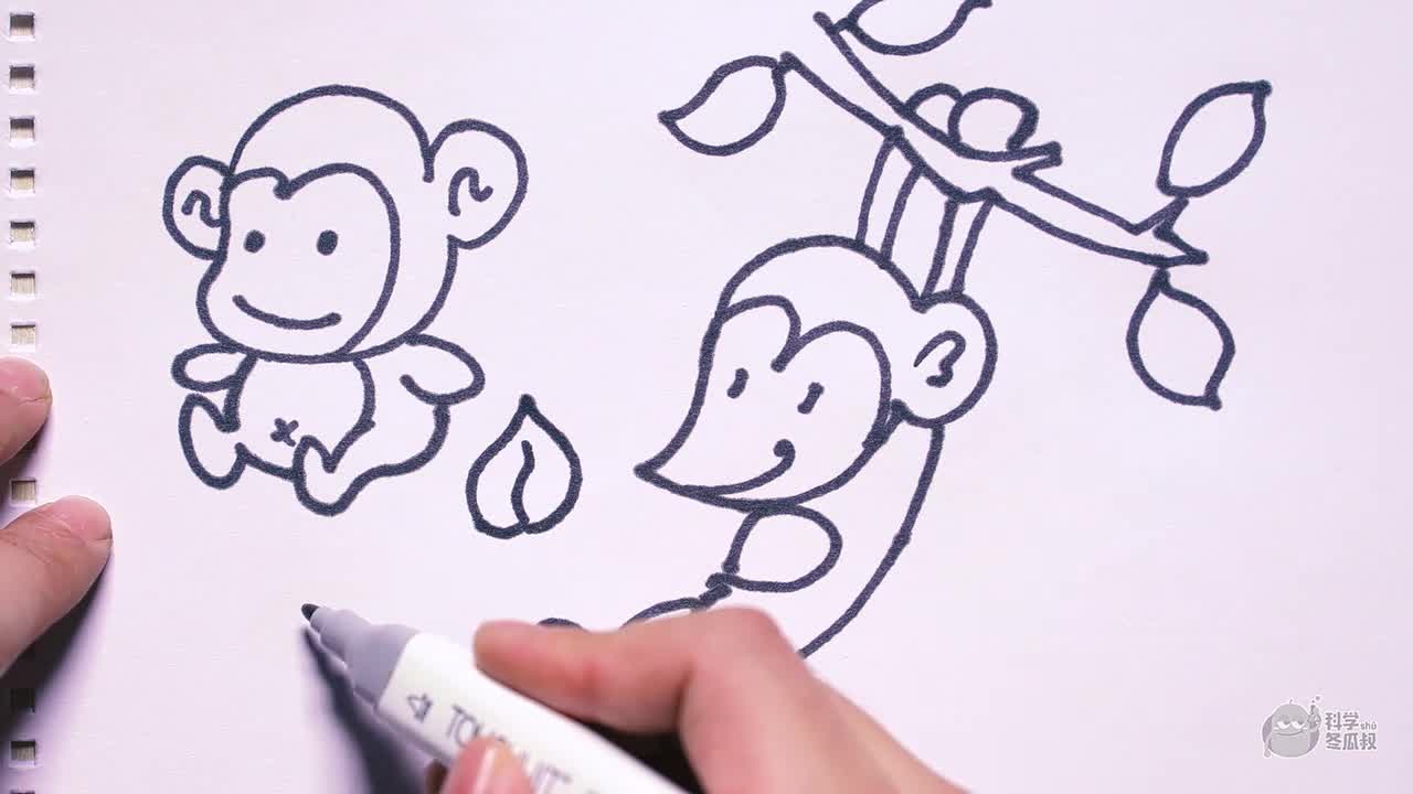 猴子简笔画 荡秋千图片