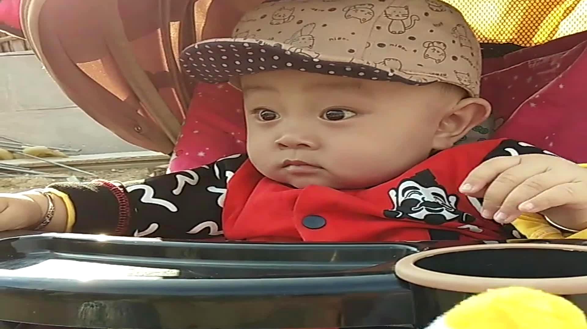 小萌娃出来玩耍了,一双水汪汪的大眼睛盯着看,太呆萌了