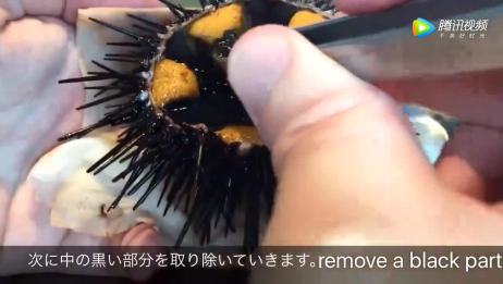 教你如何正确清理海胆,清理后只有海胆黄可以吃