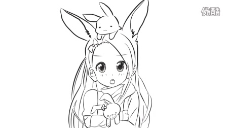 [小林简笔画]如何绘画趴在可爱兔子抱枕的可爱小女孩动漫卡通动漫简笔