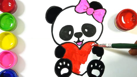儿童简笔画彩绘图画,一直非常可爱的小熊猫