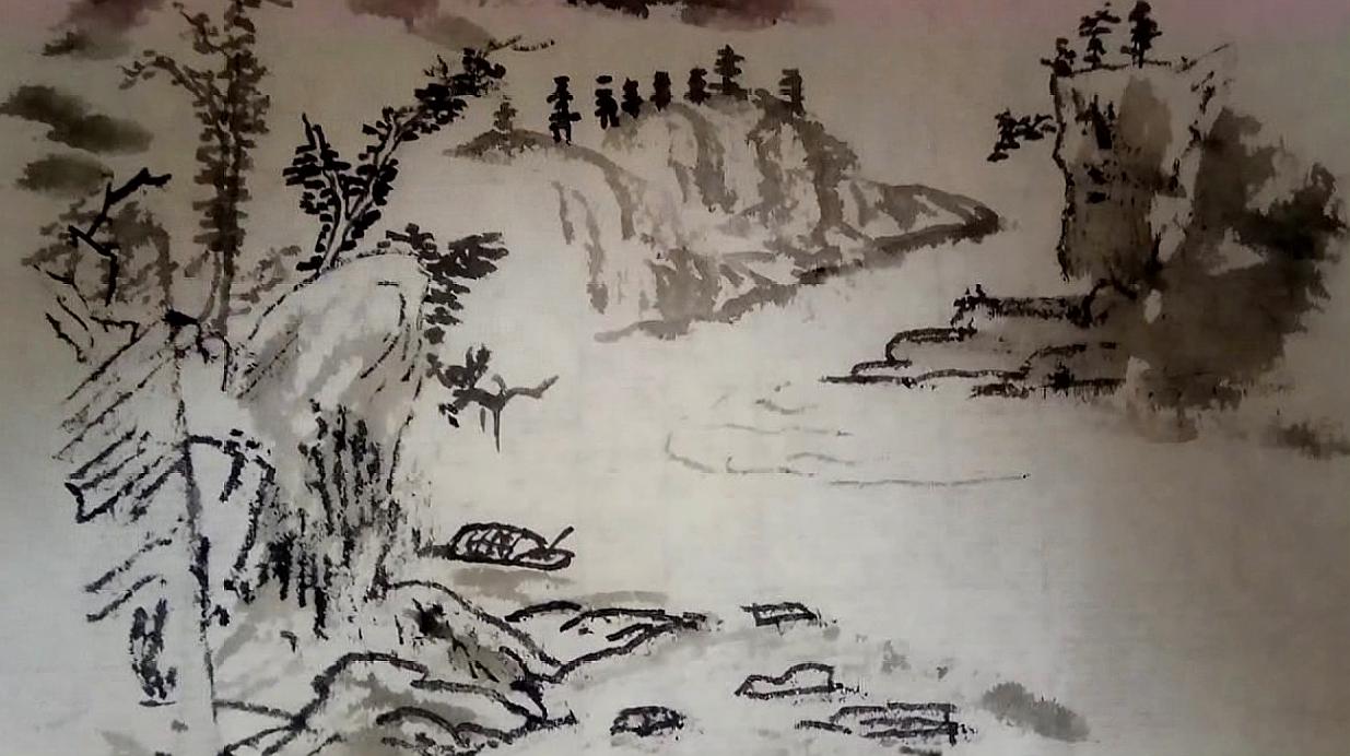 国画基础:教你画山谷江口的画法,意境优美