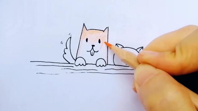呆萌可爱的小狗小猫简笔画