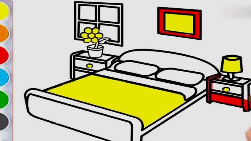 卧室简笔画:我的卧室漂亮的床,涂颜色右脑开发
