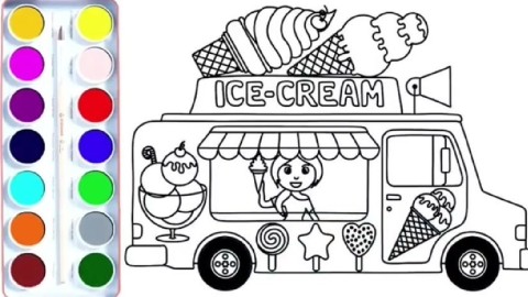 趣味简笔画:画彩色冰淇淋车