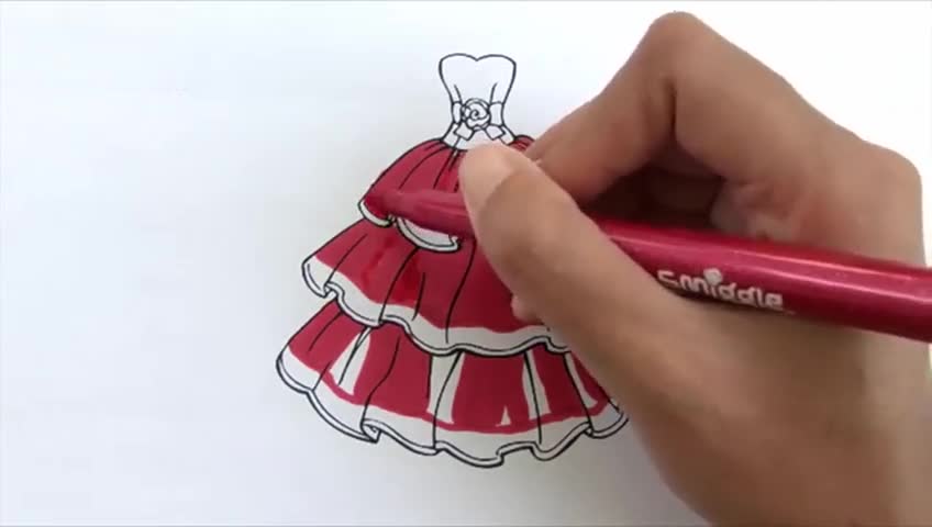 亲子涂色画:漂亮的裙子画画