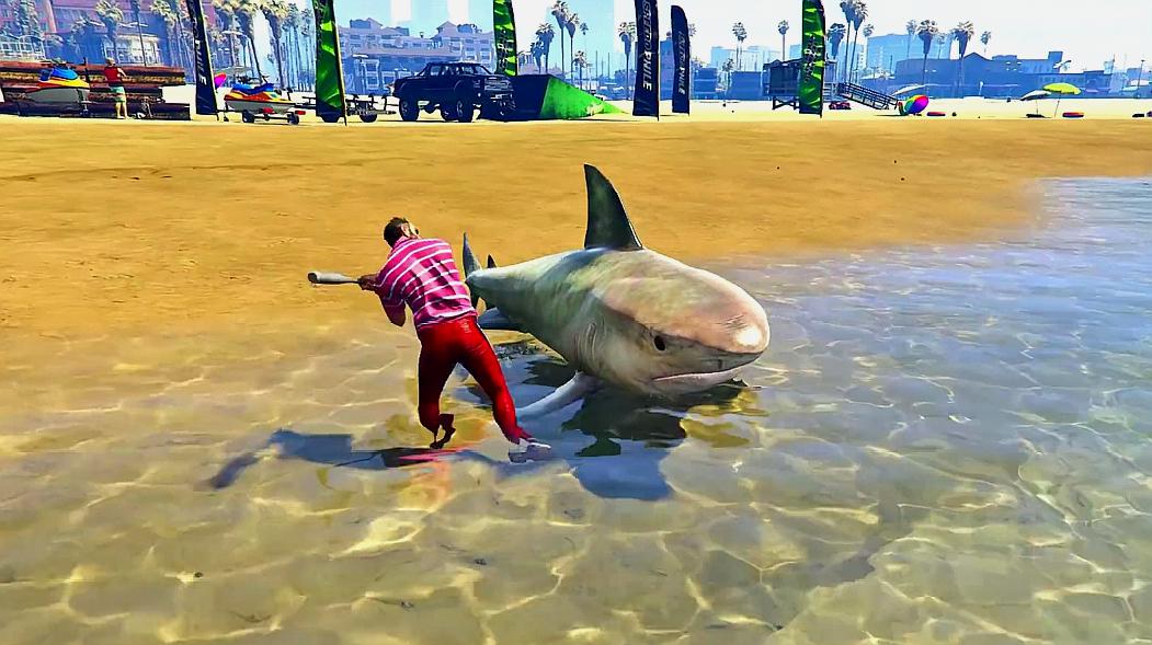 gta5:逗比老崔恶作剧踢美女下水,结果自己却被鲨鱼盯上了!