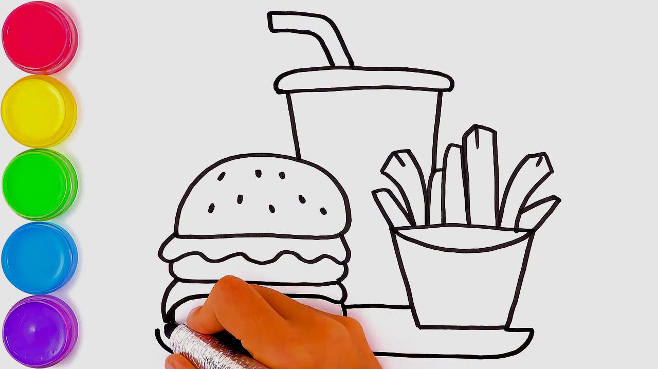 简易画教你怎么画汉堡可乐薯条