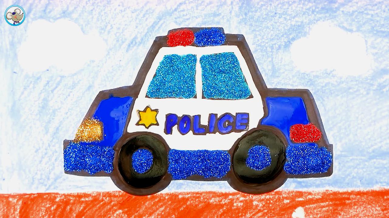 110警车画蓝色的图片