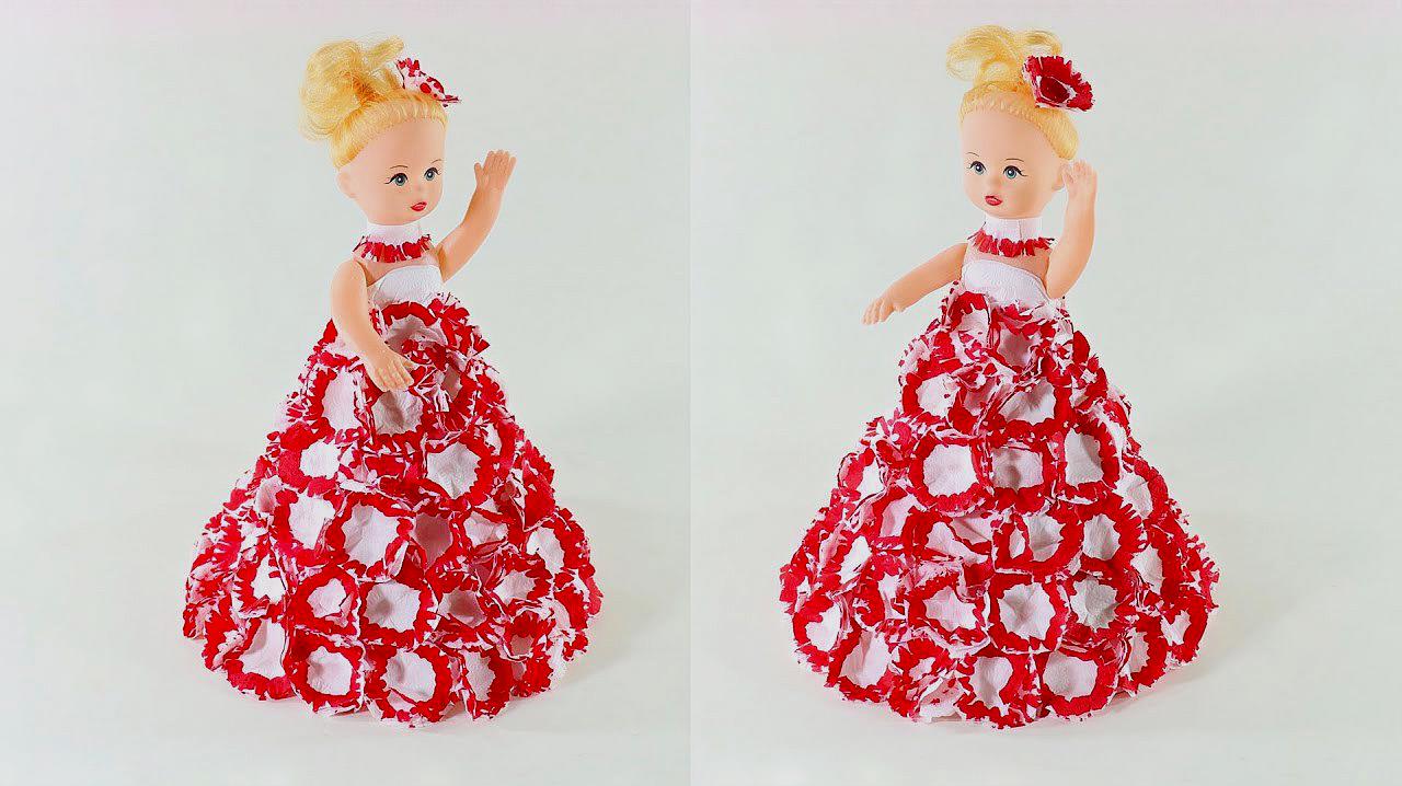 用卫生纸给芭比娃娃做漂亮的裙子,做法非常简单,手工diy教程