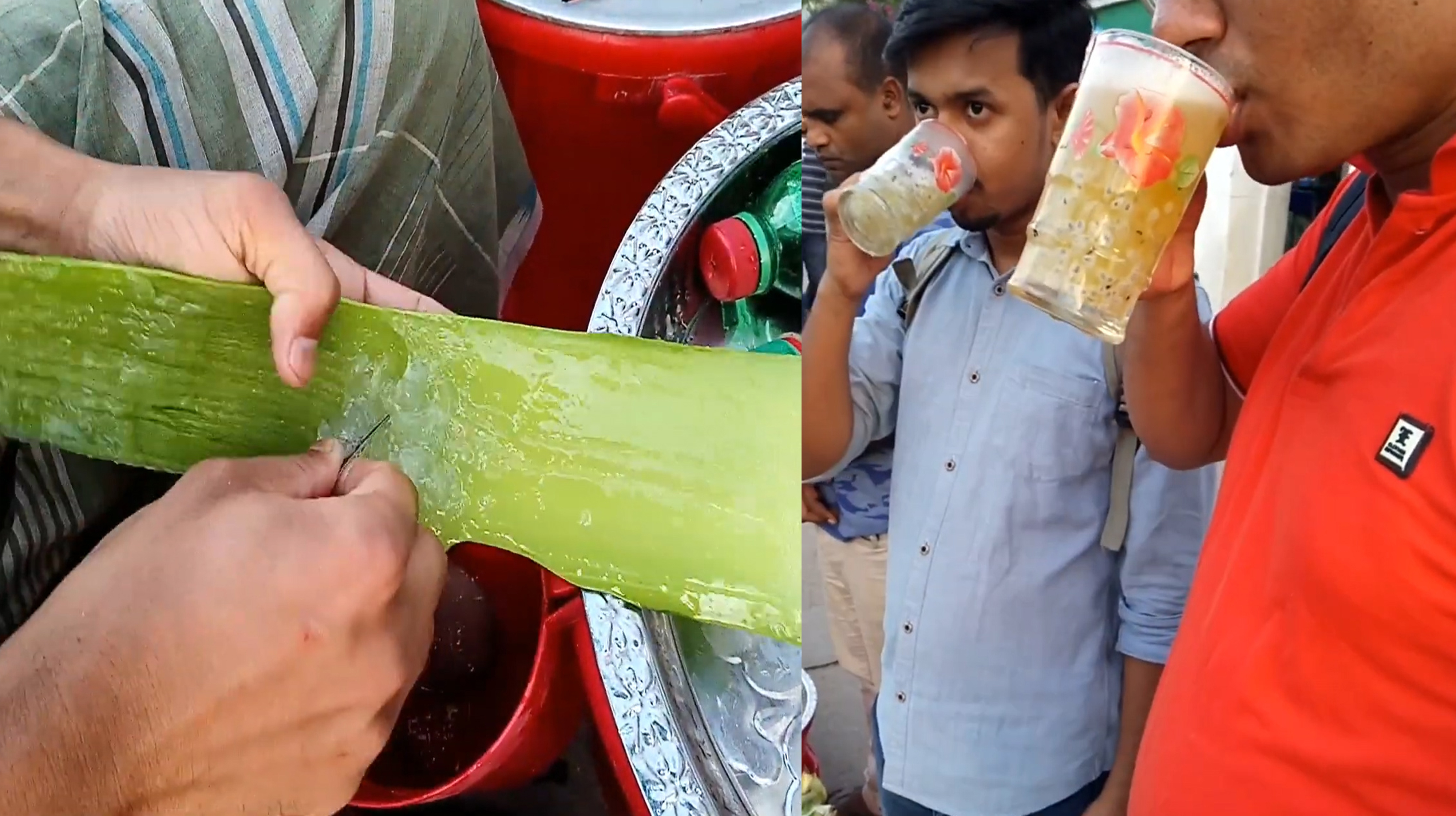 最受印度人喜欢的一种饮料:芦荟汁!现做现卖真材实料一群人买