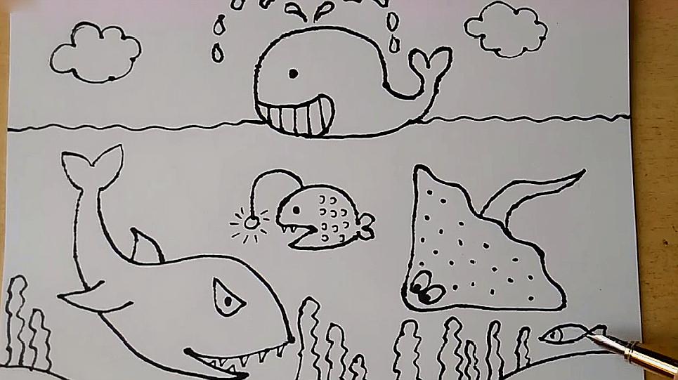 儿童画海底世界简笔画的教程,简单易学还很好看