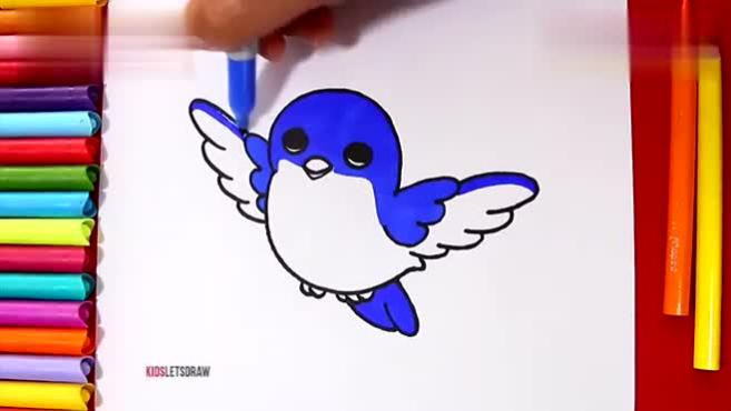 3小鸟简笔画:先画出小鸟的轮廓,然后再画出五官和细节,最后涂上颜色就