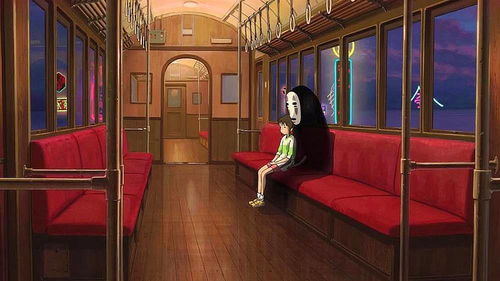 千与千寻:无脸男陪着女孩坐电车,在心爱的人面前,他变得好乖