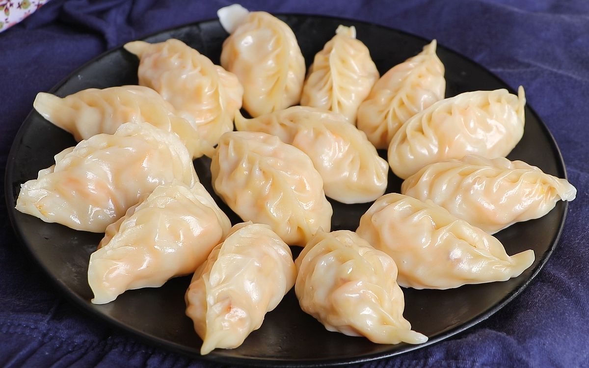 「老南瓜蒸饺」第一次做老南瓜馅的,买的饺子皮,没想到真好吃