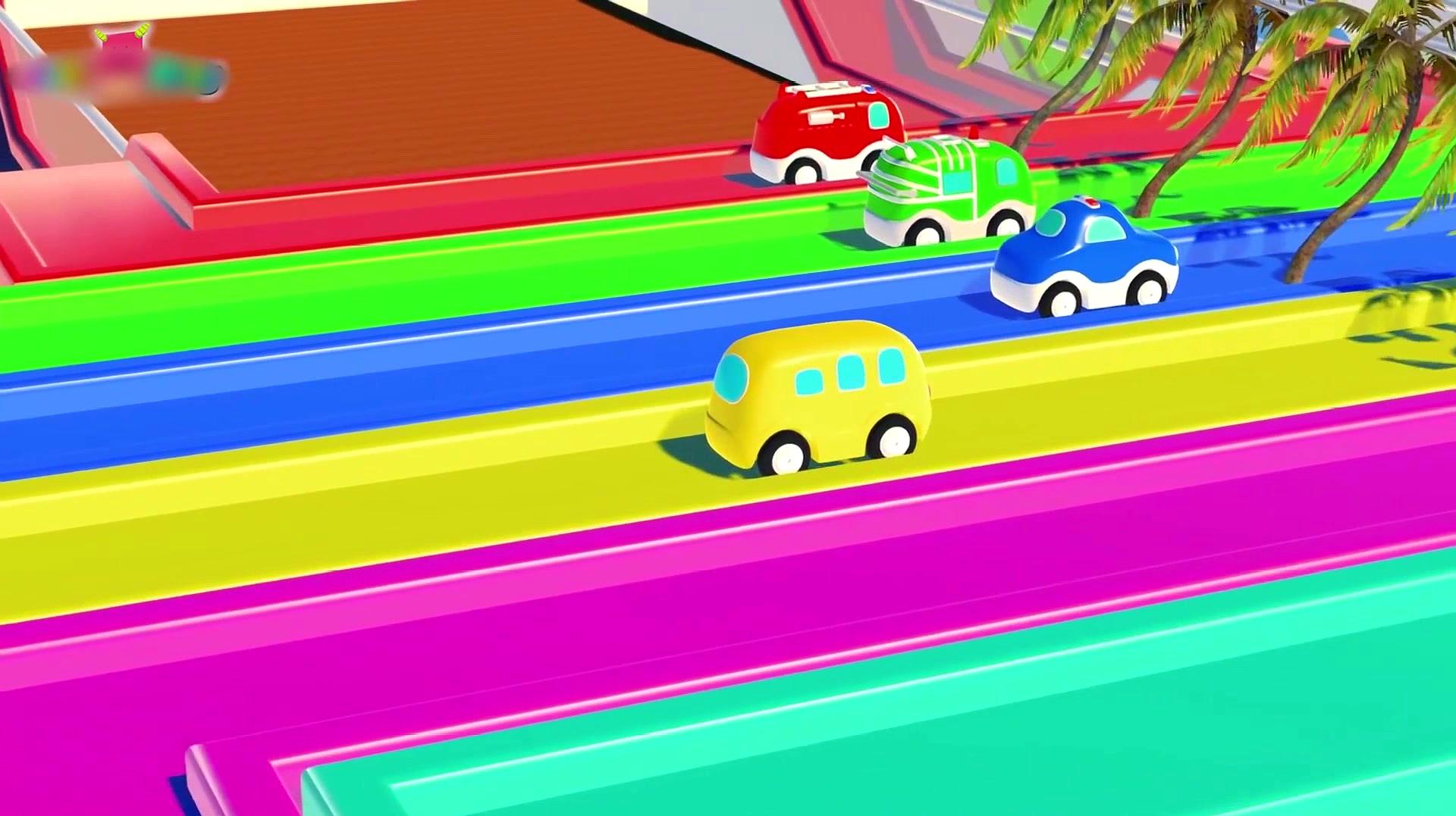 赛道上有好多色彩城市车辆,给宝宝认识颜色!