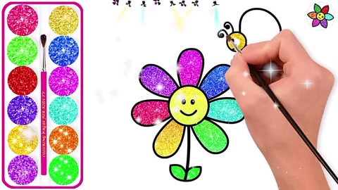 儿童彩绘:画彩色小花和美丽的小蝴蝶 儿童简笔画