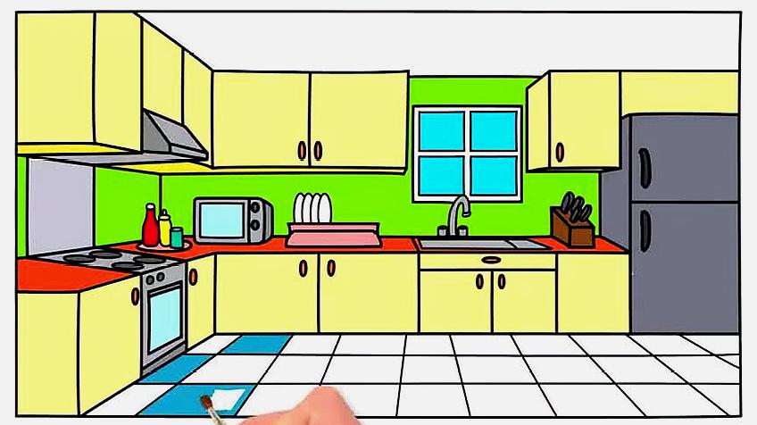 厨房儿童画简图图片