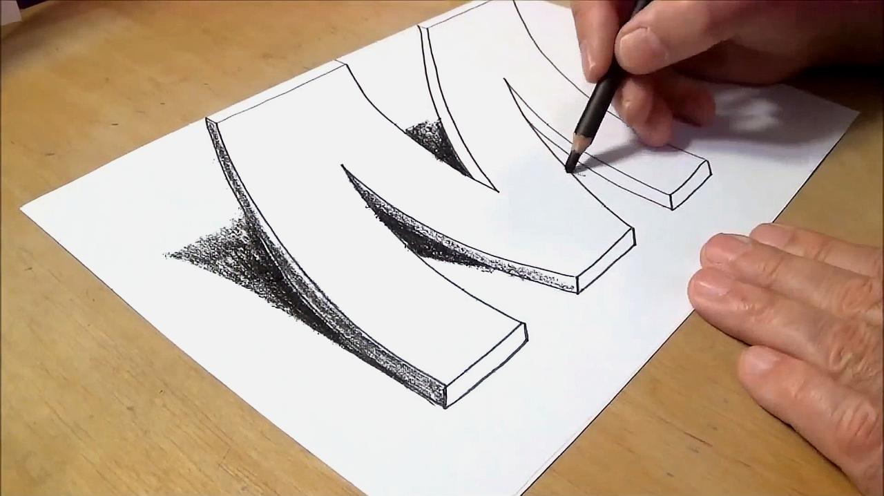 23d立体凹地:先用铅笔画出一个大概的轮廓,然后用记号笔进行描边,最后