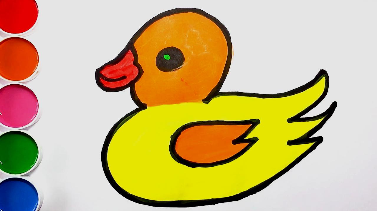 幼儿简易画教你怎么画鸭子,涂完颜色真可爱!