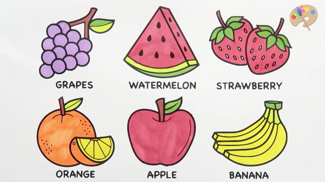 简易画教你画橙子,葡萄,西瓜等水果