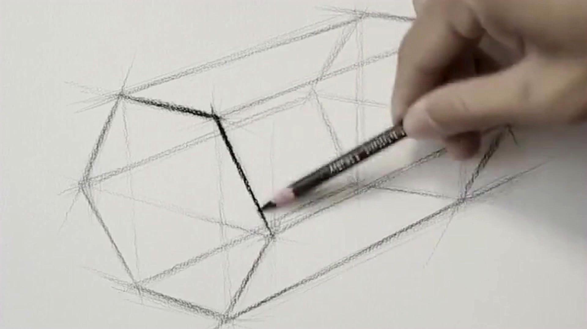 一起画素描,素描几何体六棱柱,简单画法和透视演示!