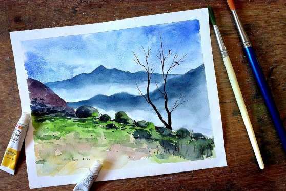 简单水彩山怎么画 百度