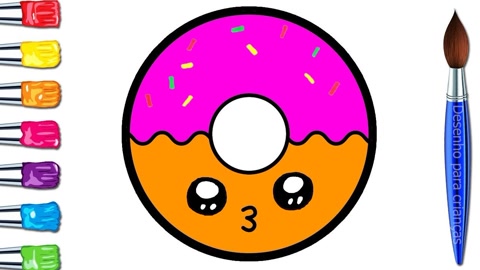 怎么画一个甜甜圈?儿童简笔画,超美味的甜甜圈并涂上漂亮的色彩