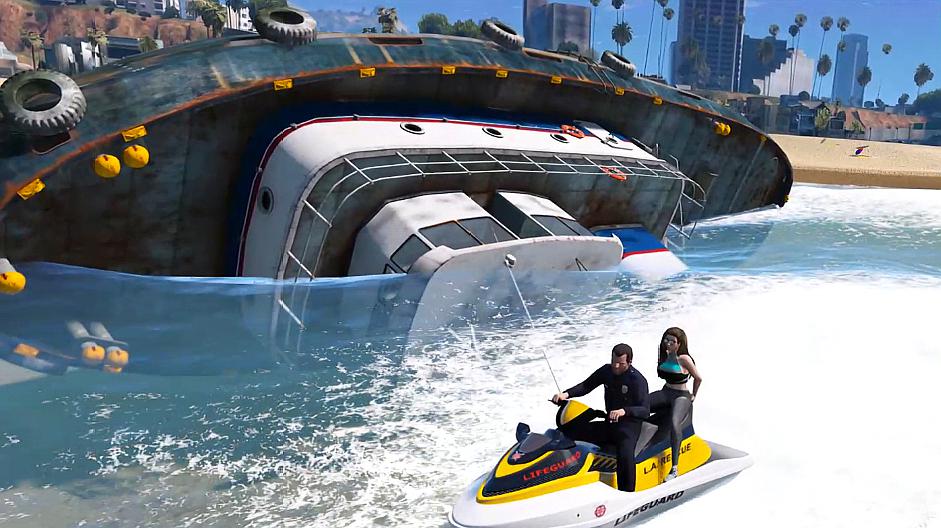 gta5 接到报警海边有艘巨大沉船,出动全部警车拉沉船