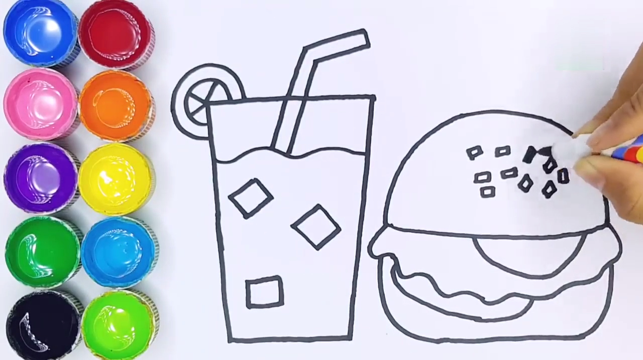 简易画教你怎么画汉堡和可乐!
