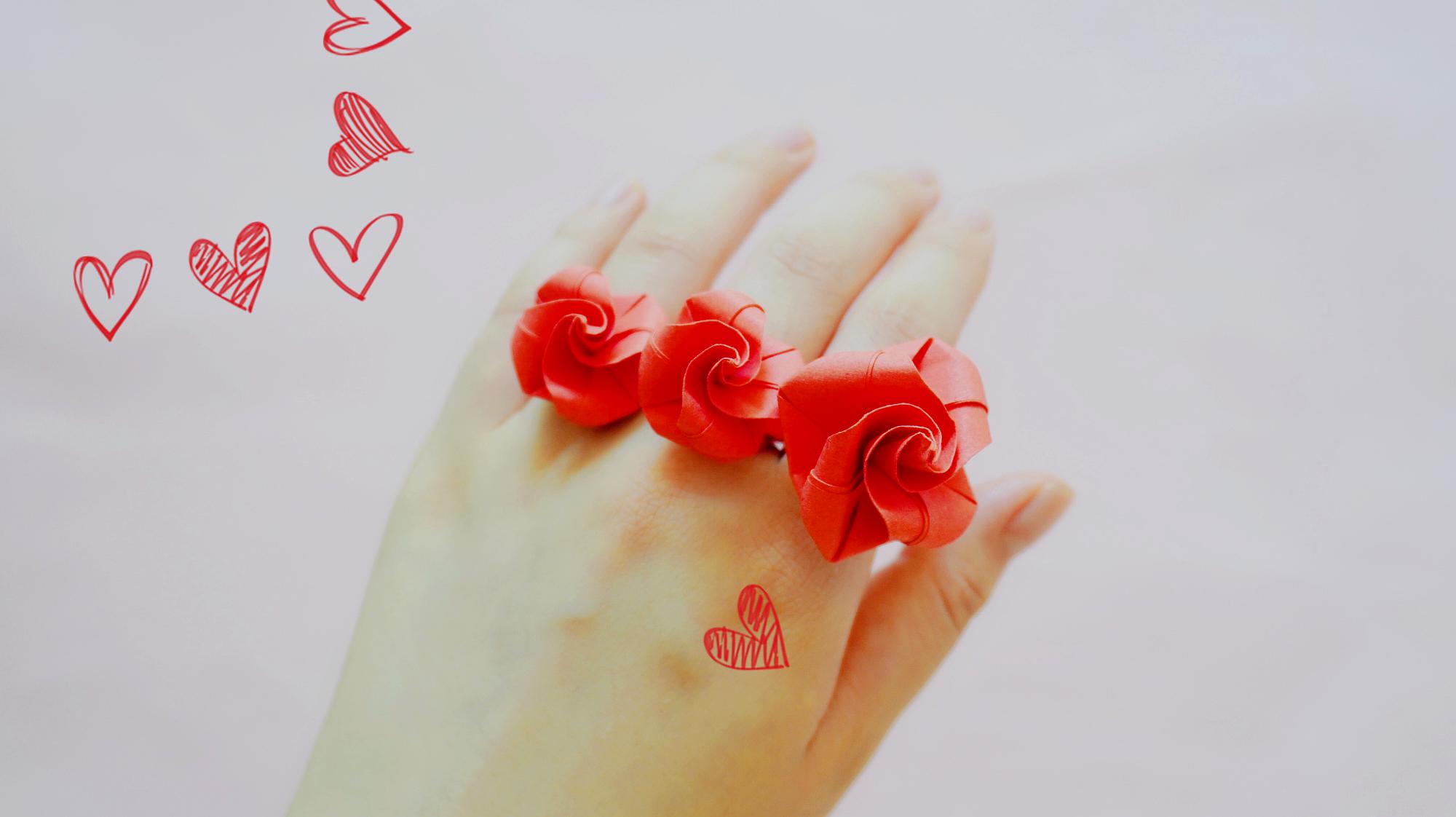 简单又好看的玫瑰花戒指,一看就会,学会了给女儿折一枚