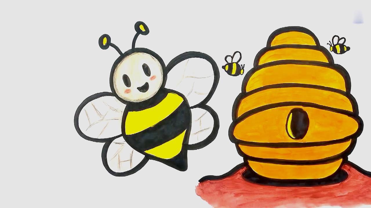 蜜蜂蜂窝简笔画图片