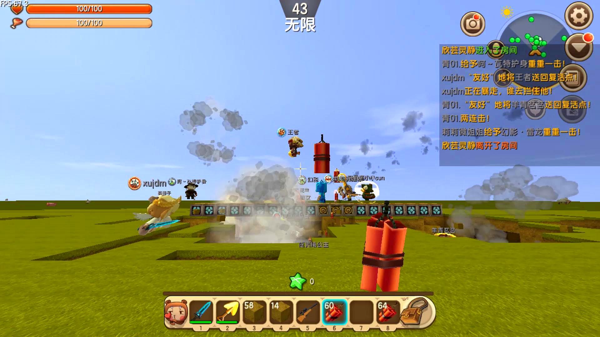 迷你世界:万能土块,欣然拿大爆竹疯狂乱炸,小伙伴都打不过我!