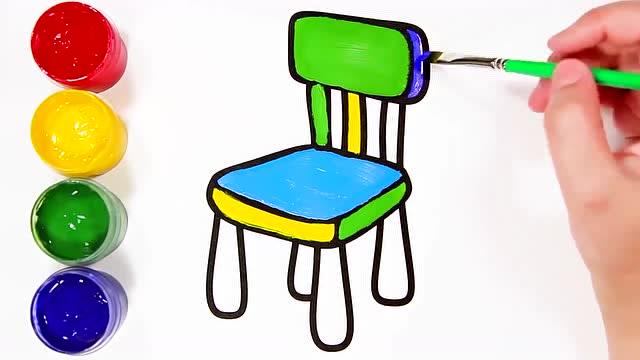 儿童彩绘:画儿童小椅子 在涂上七彩颜色闪闪发光 幼儿简笔画