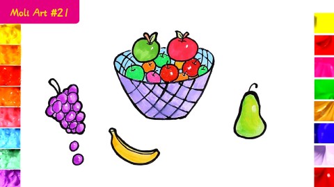 水果篮子简笔画颜色图片