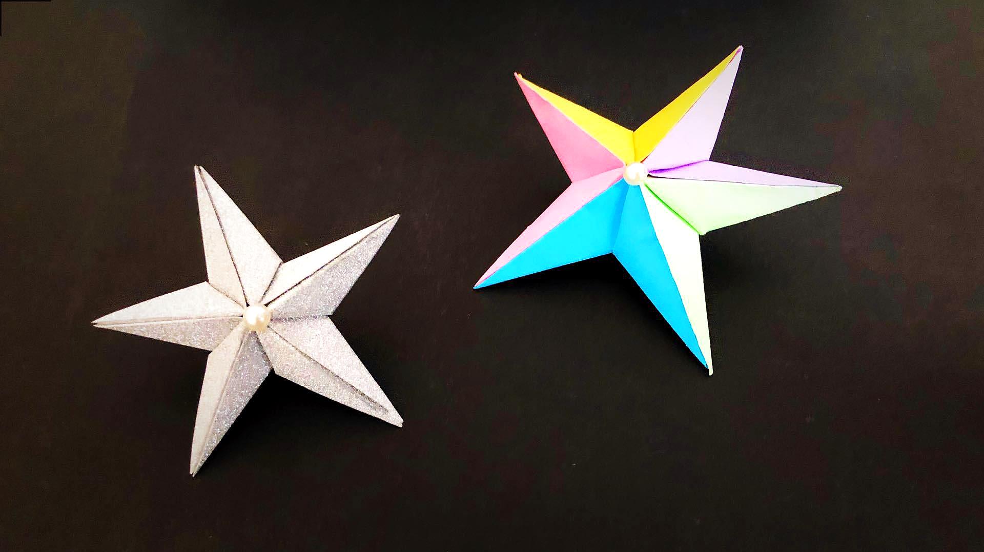折纸教程:漂亮的立体五角星,做装饰很好看,小朋友也学的会