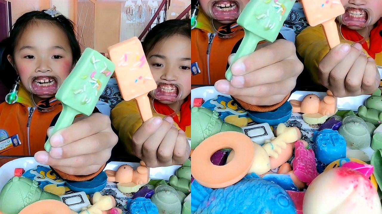 可爱姐妹俩拿着小雪糕开吃啦,一口咬下去超过瘾,我向往的生活