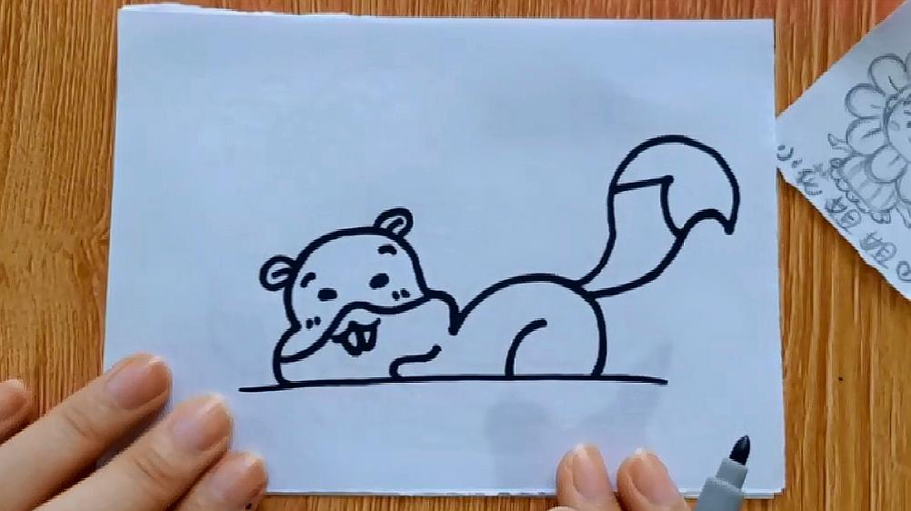儿童趣味简笔画:宝宝一看就会画的教程大全,一只慵懒的小松鼠哦