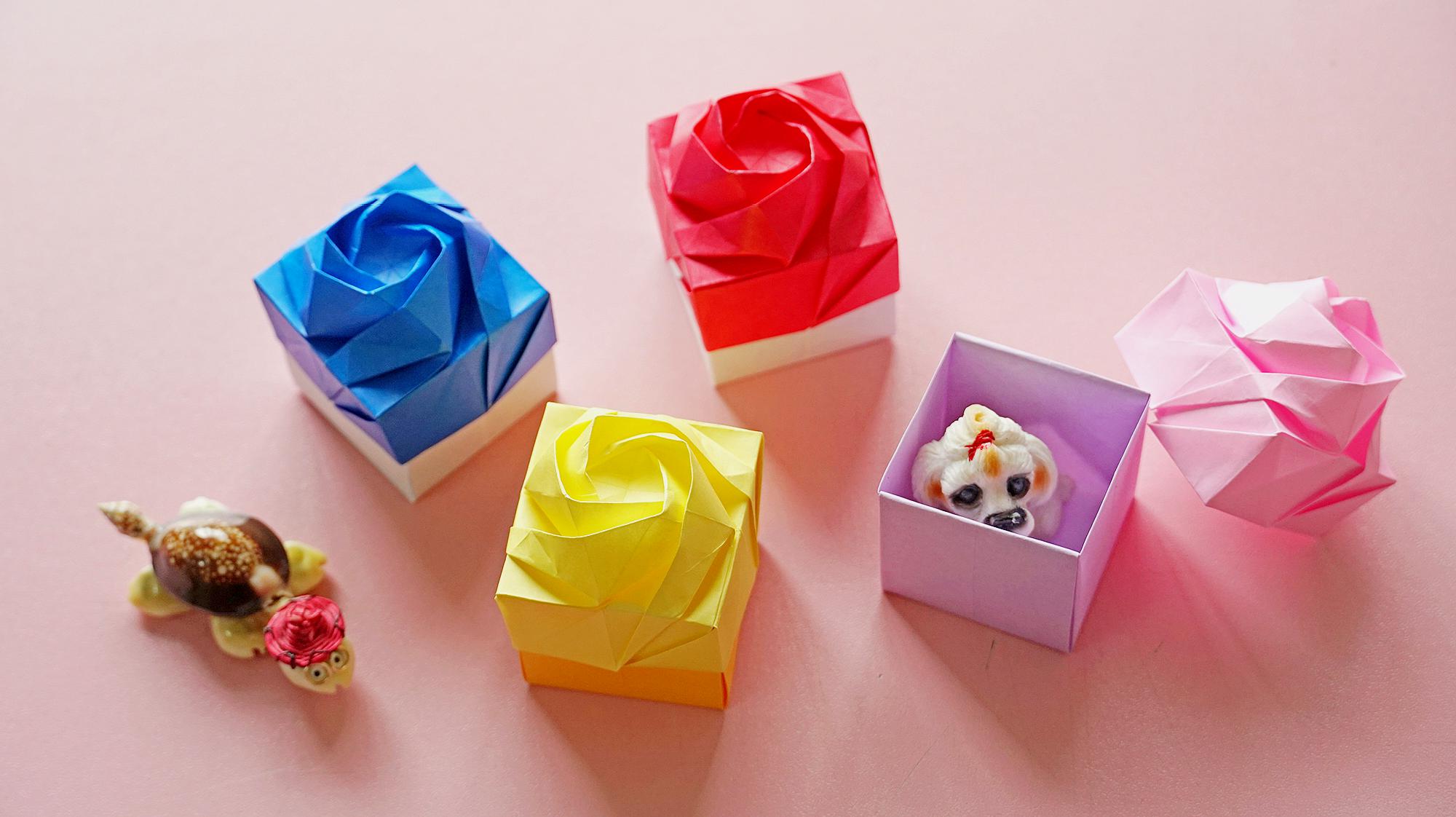 精致的折纸玫瑰花盒子,不需要剪刀和胶水,难度系数较高!