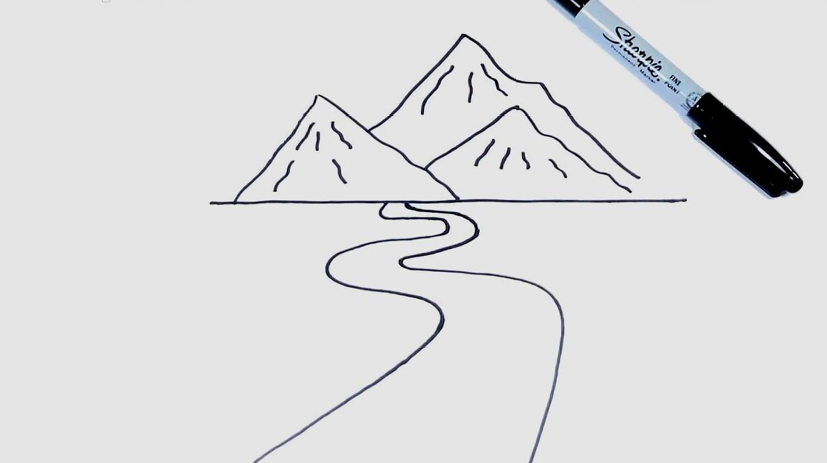 好看视频-圆珠笔手绘,超简单的风景山峰简笔画 5漂亮的山间风景一角