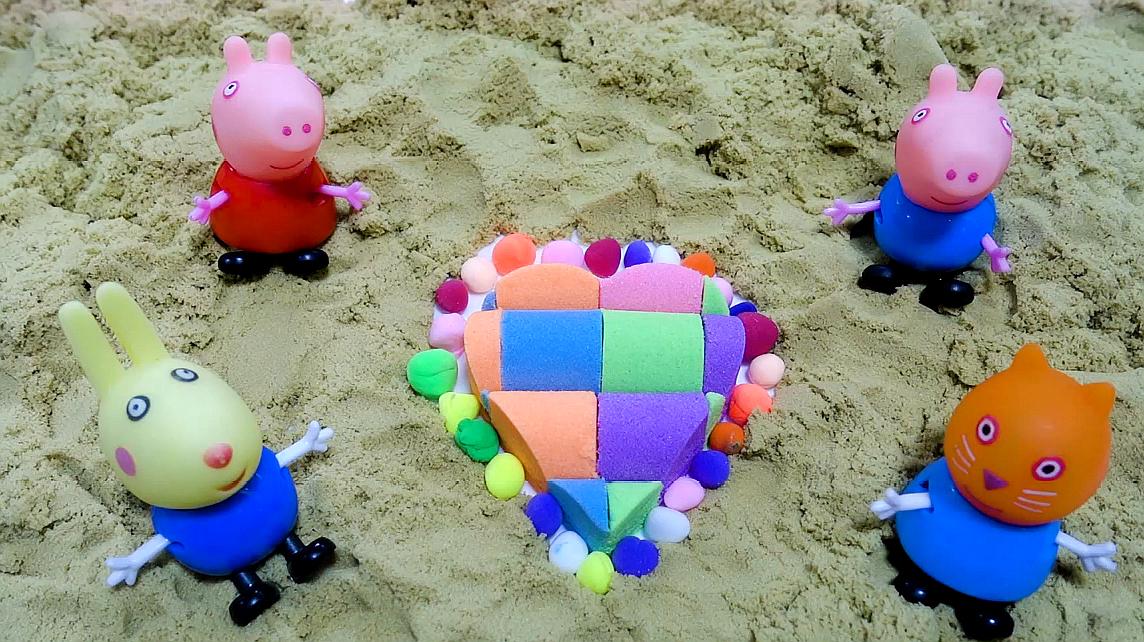 创意手工diy,教你用彩色太空沙做个佩奇的沙滩派对!