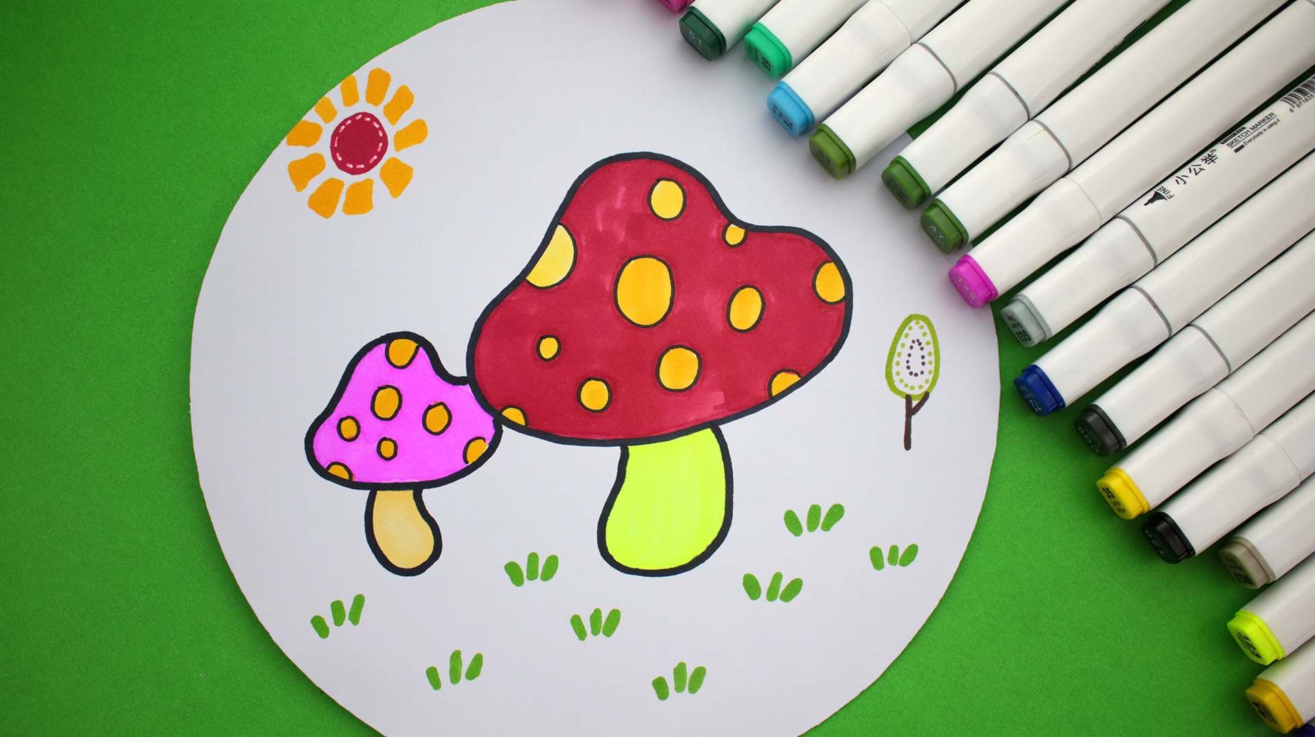 漂亮的小蘑菇简笔画,比心哦!