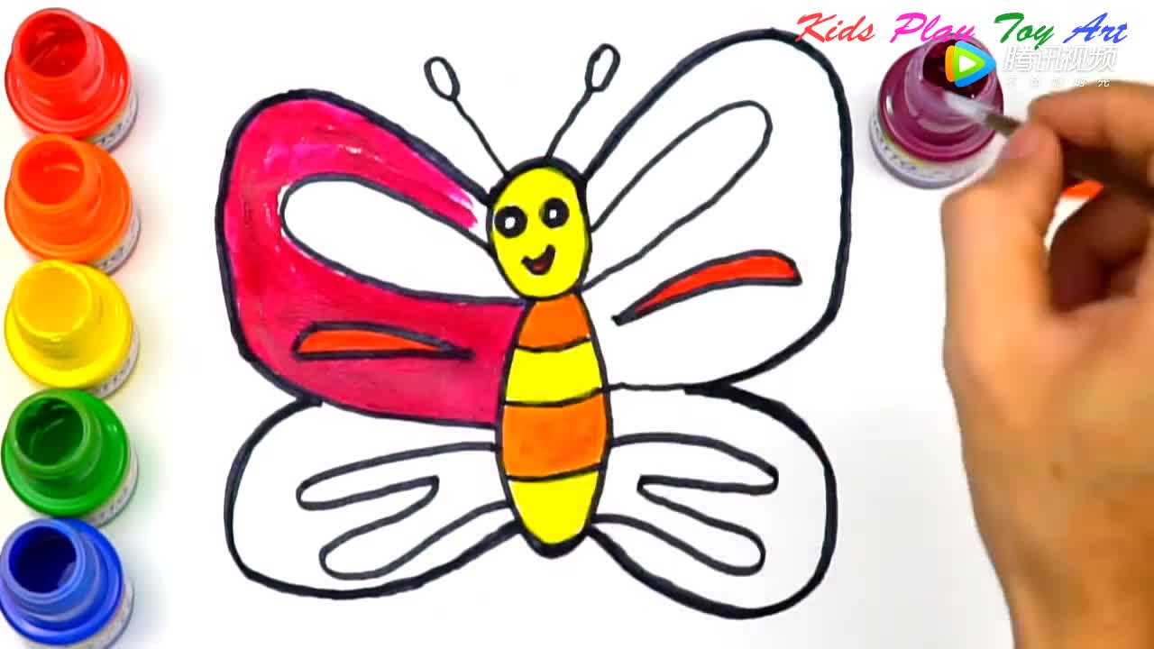 益智色彩绘画早教,教小朋友画蝴蝶图案涂上漂亮颜色