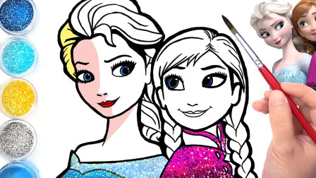 儿童益智亲子画画:艾莎公主,安娜公主绘画和涂色