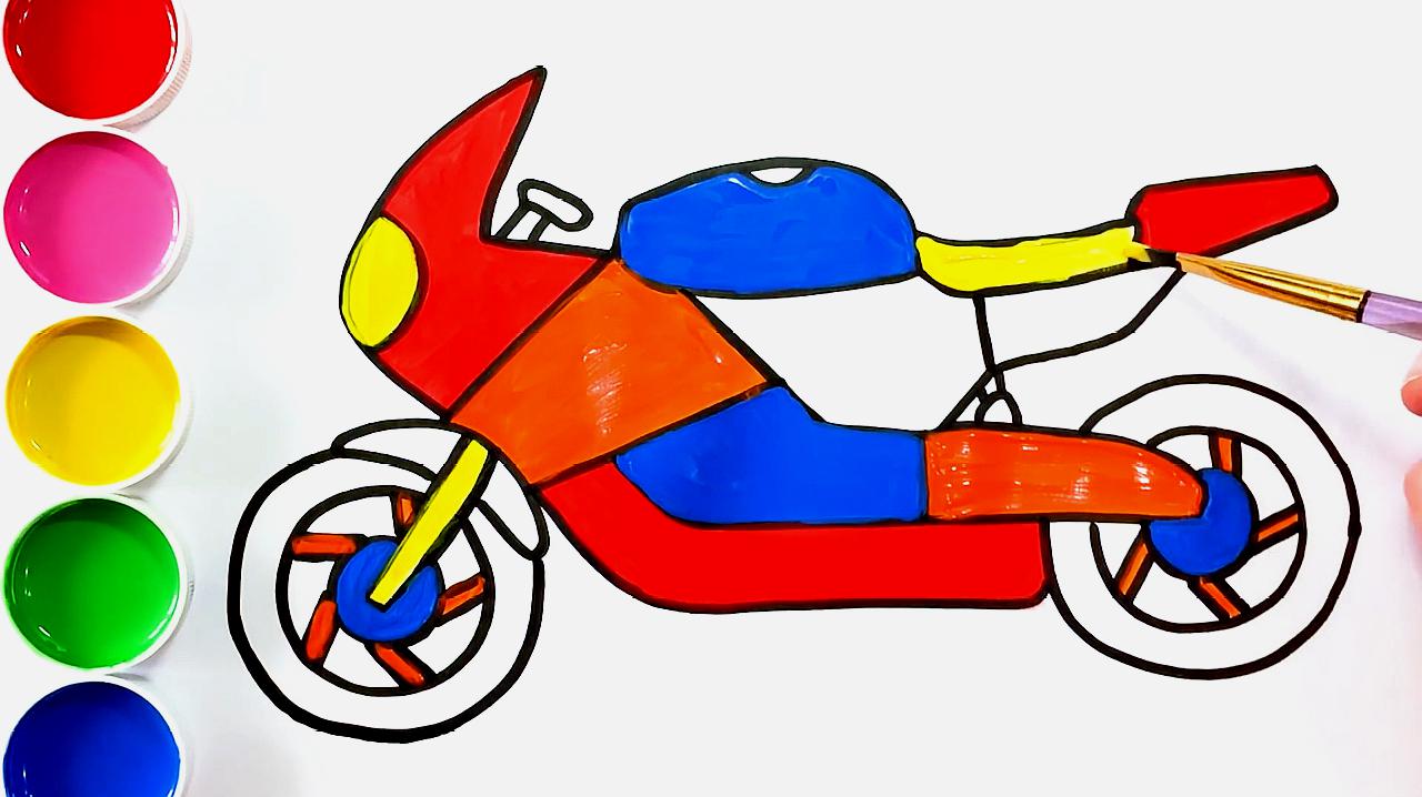 简易画教你怎么画摩托车,这配色真的太好看了!