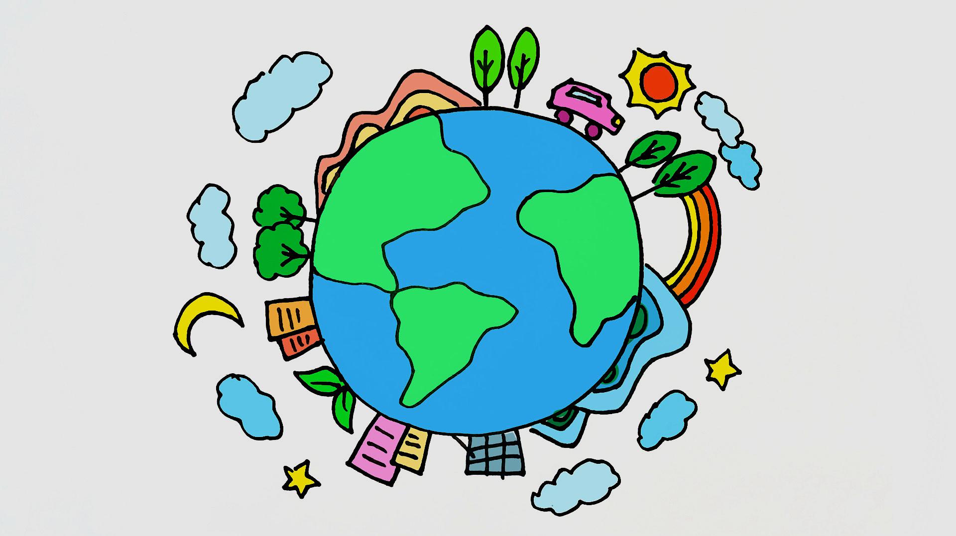 保护地球主题简笔画,关爱我们的家园,来涂上漂亮的颜色