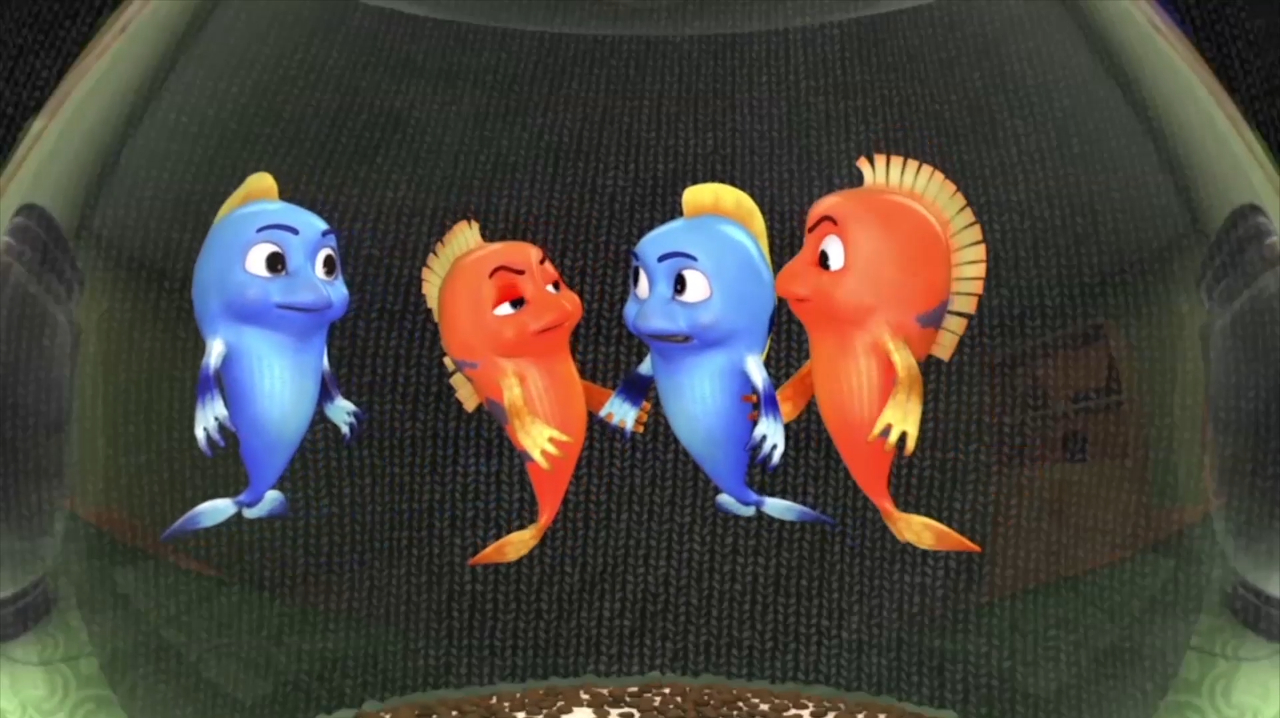 跳跳鱼世界:两只长相一模一样的小鱼在比赛,看谁跳舞好看呢